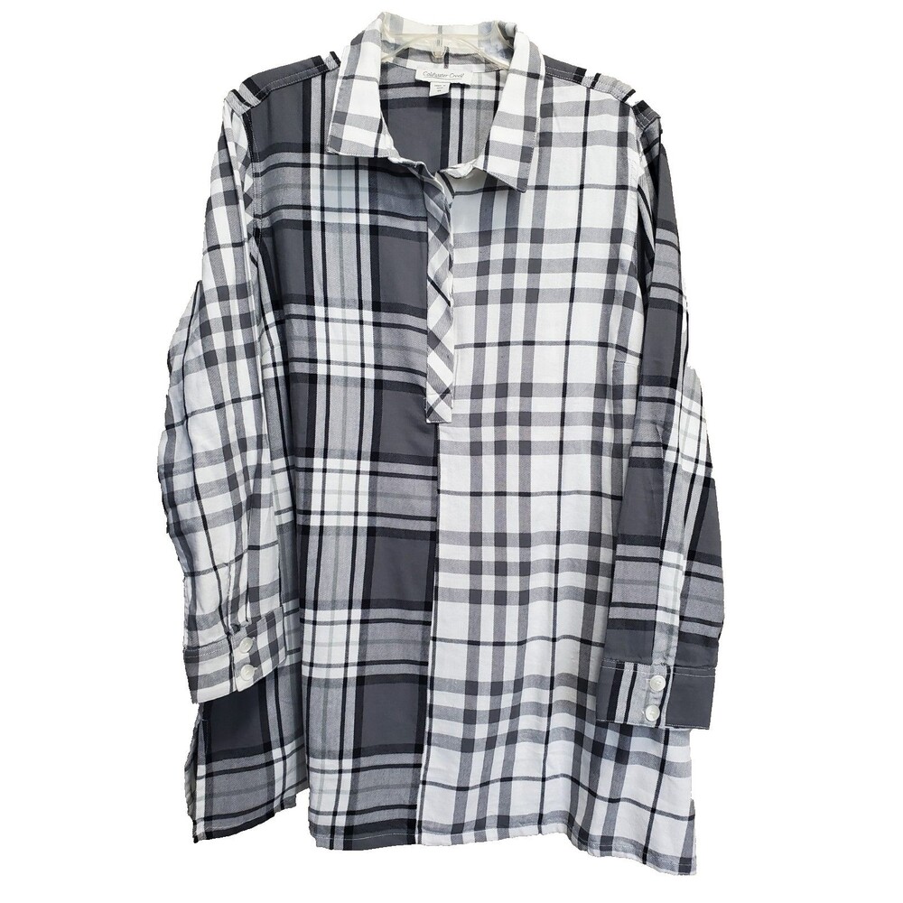 Coldwater Creek Flannel Mixed Plaid Half-Placket Popover Tunic Size 1X